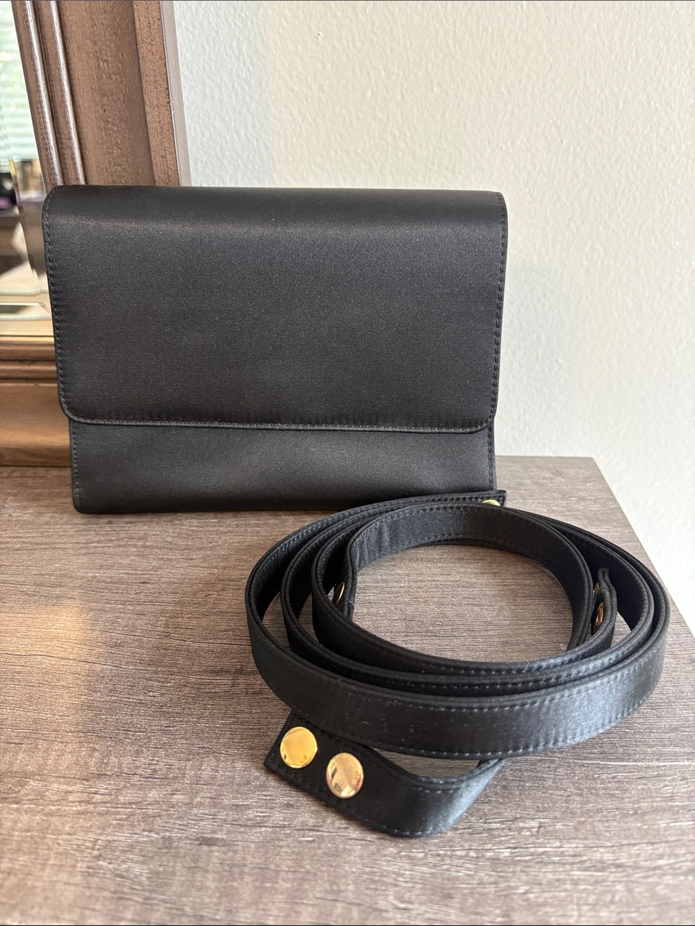 Black Satin Crossbody Bag with Adjustable Straps (short & long)
